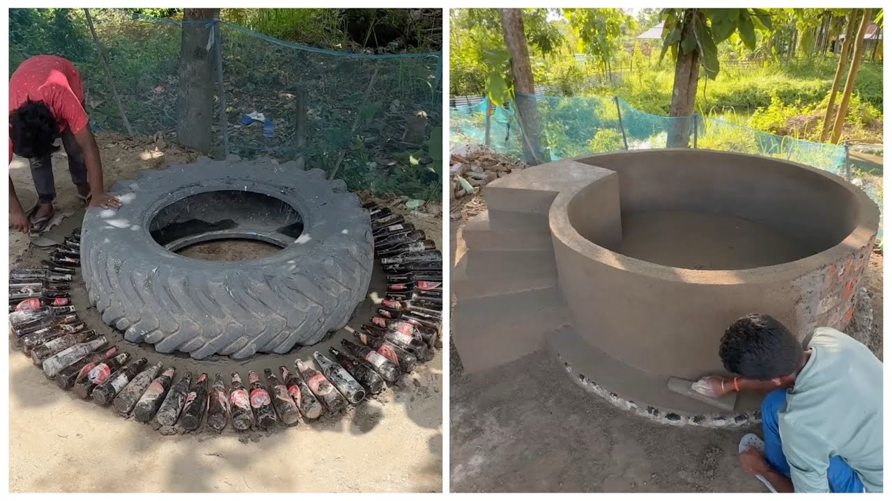 DIY Backyard Plunge Pool Made with Tires |     Backyard Transformation Step-by-Step 