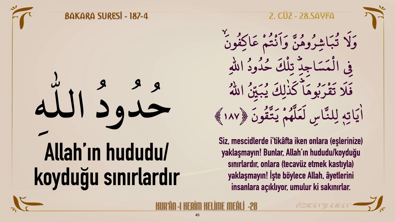 KURAN-I KERİM KELİME MEALİ 28 | BAKARA SURESİ 187 - 190 (2. CÜZ)