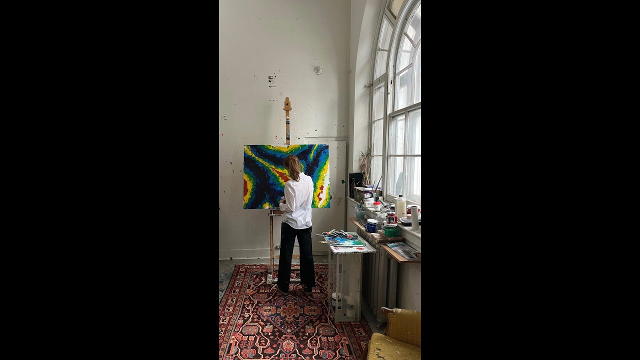 Rug meets paint. BTS of our shoot with Montreal artist Audrey-Eve Goulet