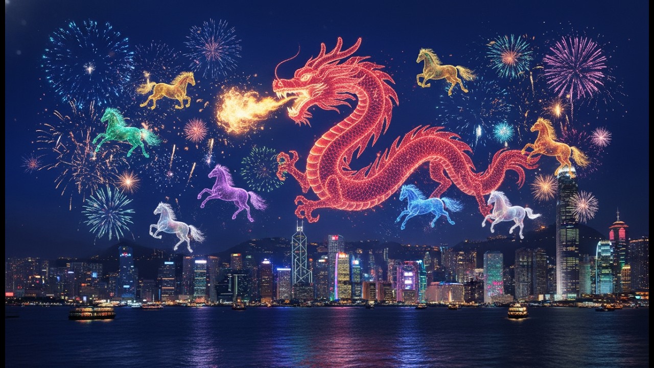 happy new year spectacular hong kong fireworks display