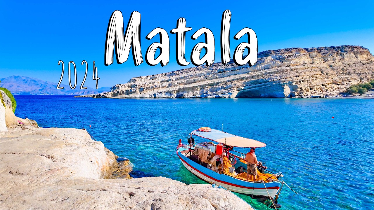 Matala Crete, walking tour 4k, Matala Kreta, Greece 2024