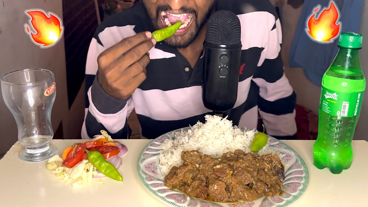 ASMR EATING SPICY MUTTON CURRY,BASMATI RICE,SALAD*MUKBANG*