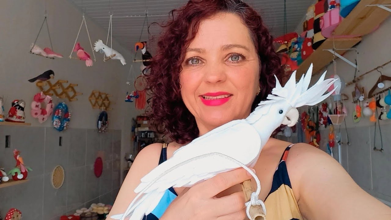 Calopsita Branca 3D em feltro, ATELIÊ PATRÍCIA CASTRO