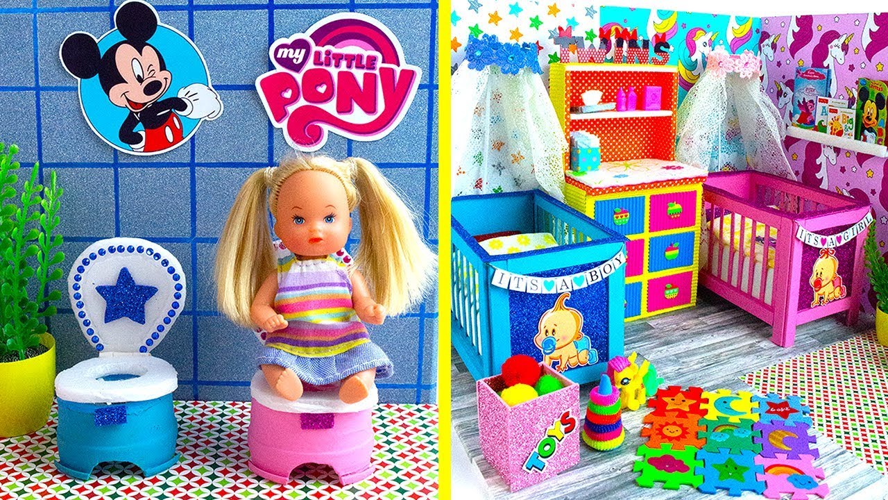 25 DIY Barbie Baby Twins Hacks + Nursery Room! Baby bed canopy, Baby potty pots...and more!