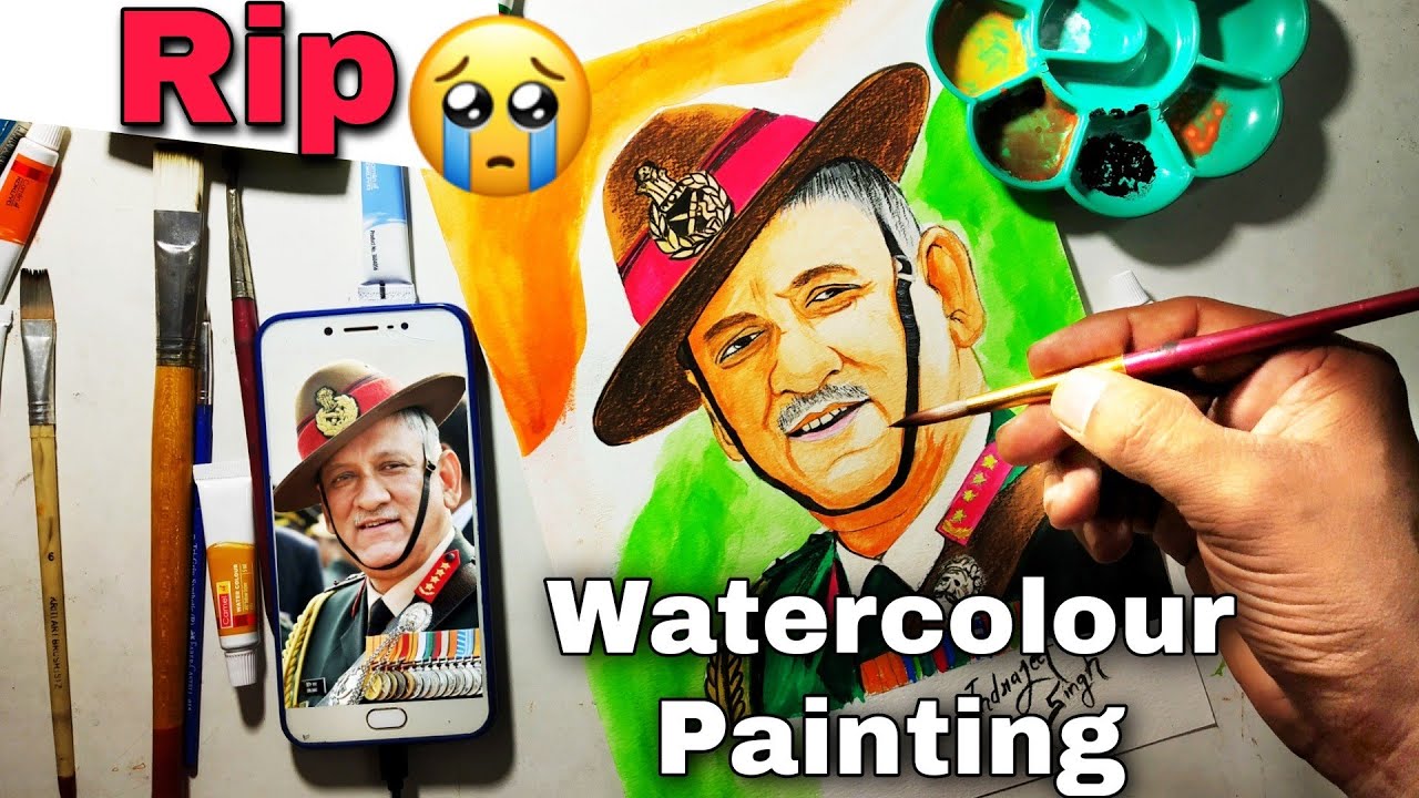 Tribute to CDS Bipin Rawat 😢 Watercolour// CDS Bipin Rawat drawing with watercolour