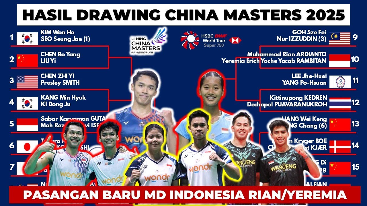 Hasil Drawing China Master 2025: DEBUT BARU RIAN/YEREMIA & FAJAR/FIKRI! | Li-Ning China Masters R32