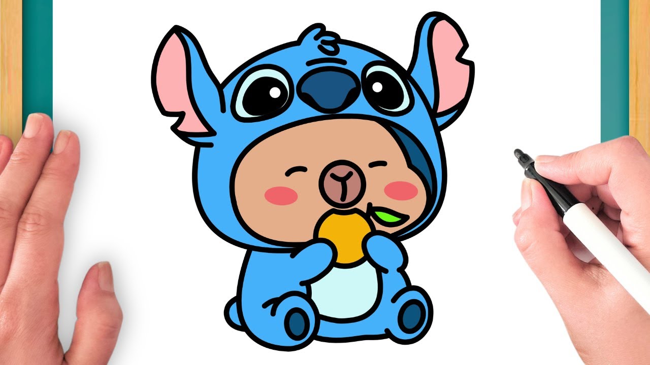Cómo Dibujar Un Capibara Kawaii Vestido de Stitch - Dibujo Fácil Paso A Paso
