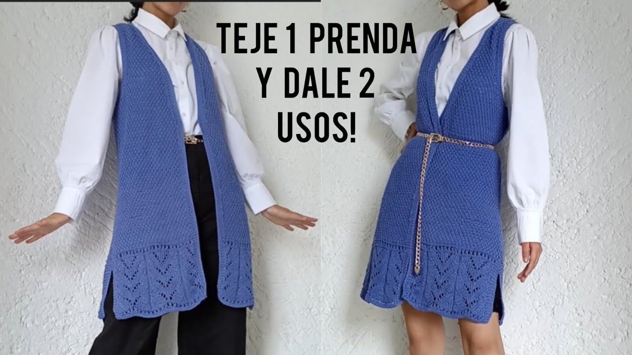 tutorial chaleco vestido a dos agujas súper rápido y fácil, 2 prendas en 1, parte 1