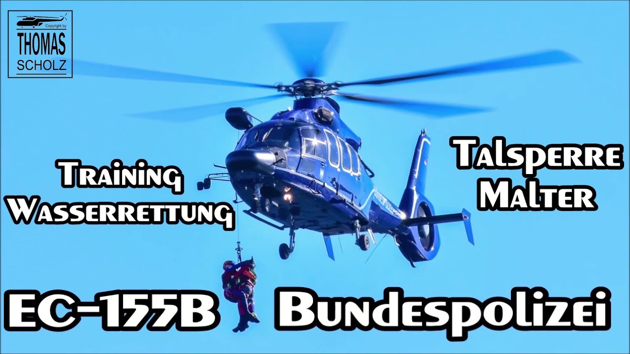 Bundespolizei | DLRG | Übung | Hubschraubergestützte Wasserrettung| Talsperre Malter | EC-155B | DRK