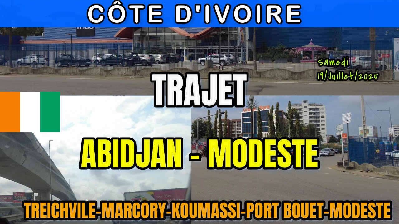 TRajet ABIDJAN - MODESTE  Treichville (Gare de Bassam) MARCORY - KOUMASSI - PORT-BOUET