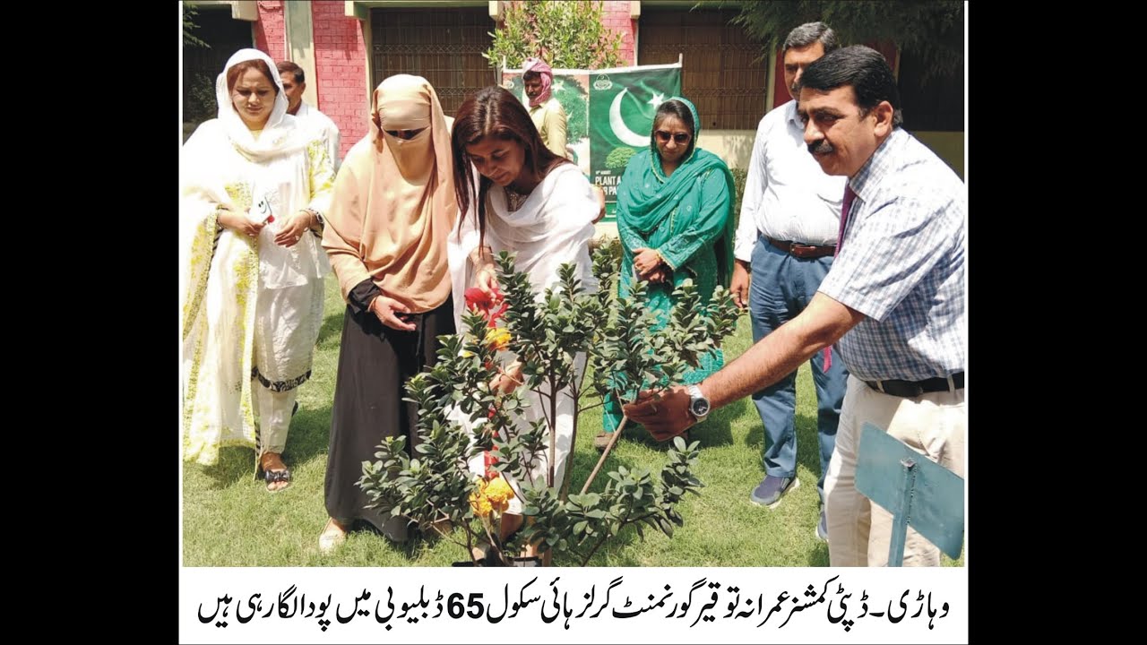 ڈی سی صاحبہ گورنمنٹ گرلز ہائی سکول 65/ڈبلیو بی وہاڑی پودا گاتے ہوئے۔