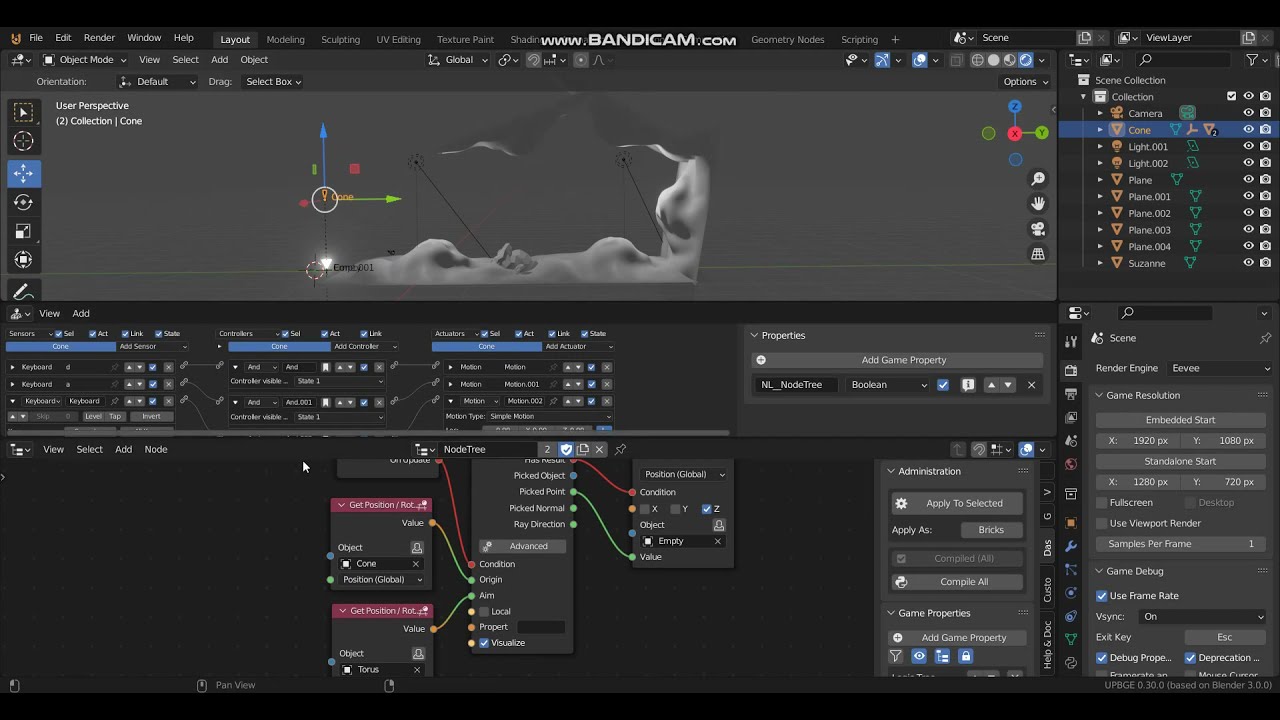 [UPBGE 3.0]Logic Node Editor (Ray ,Set Position )Part 2