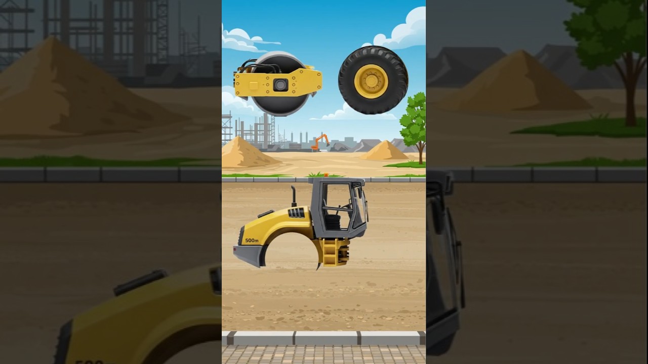 Big Whells and Rolling Drum of a Road Roller. #RoadRoller #RollerDrum #constructionmachines #games