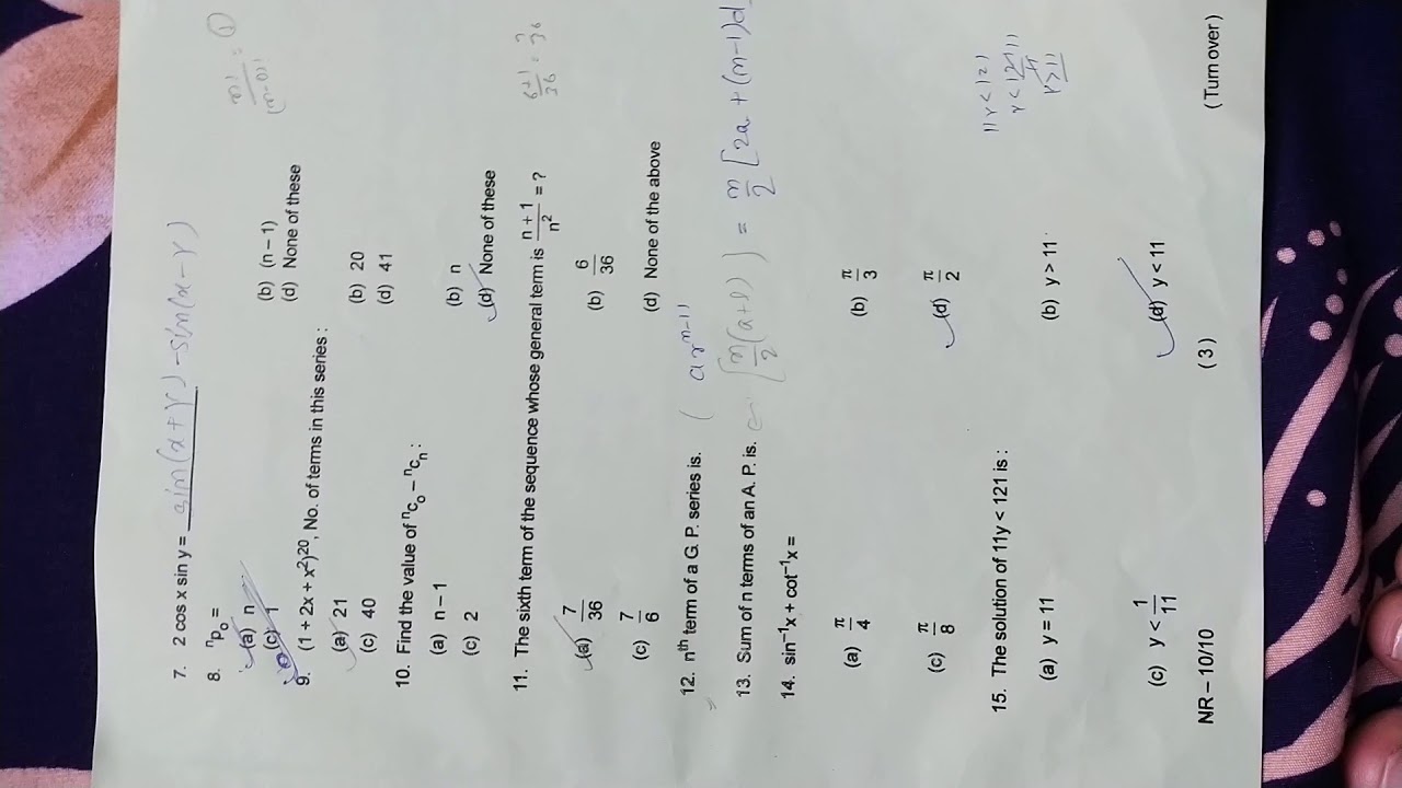 BBOSE Maths 12th paper December exam 2018