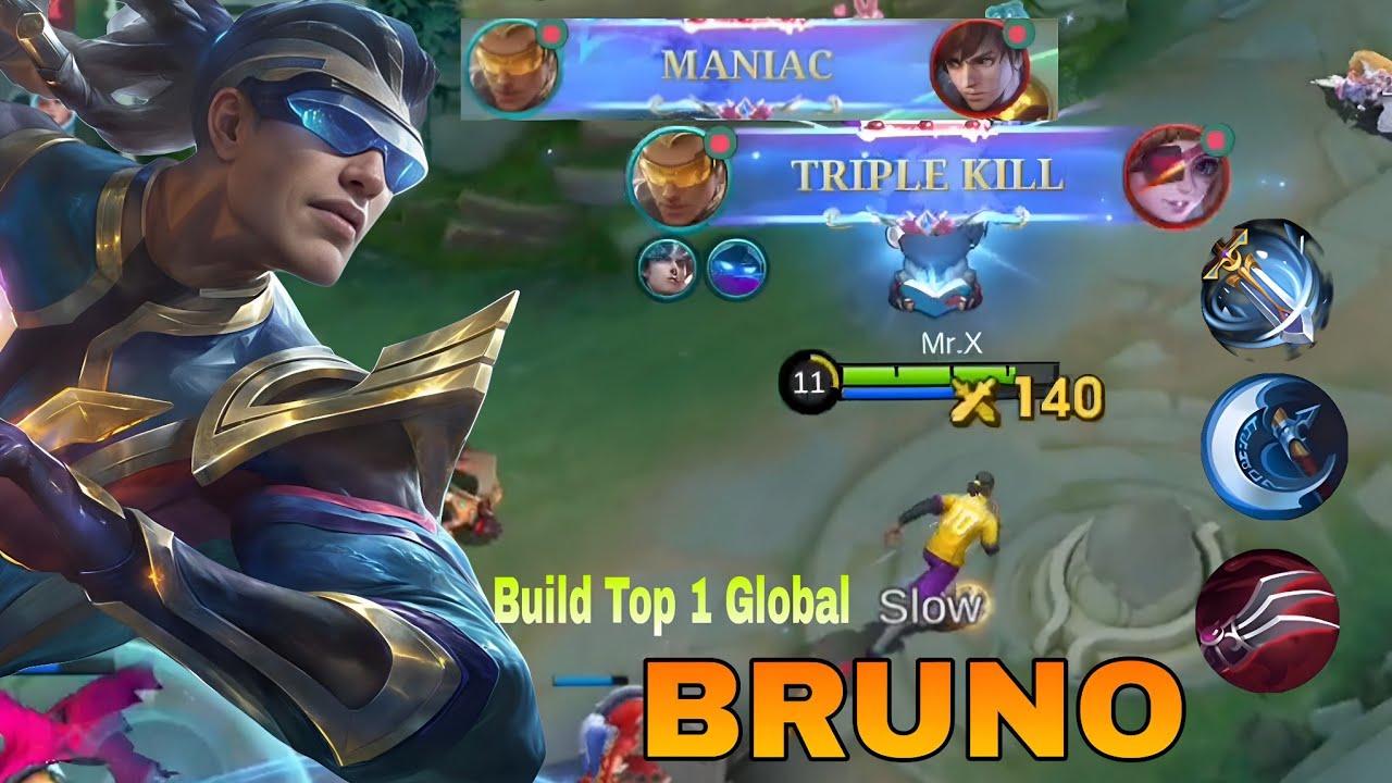 Maniac + 13 Kills!! Bruno Monster Gold Laner (WTF DAMAGE) - Build Top 1 Global Bruno ~ MLBB