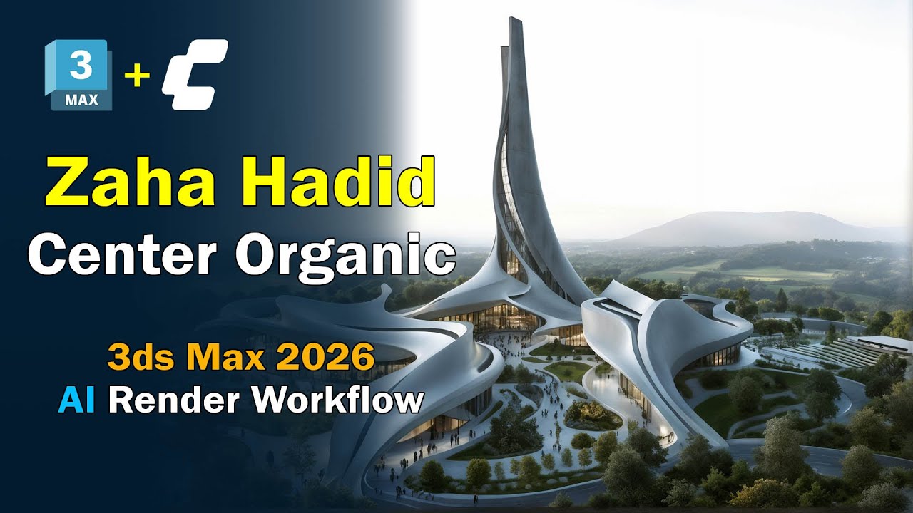 Zaha Hadid Center Organic | 3ds Max 2026 Modeling + AI