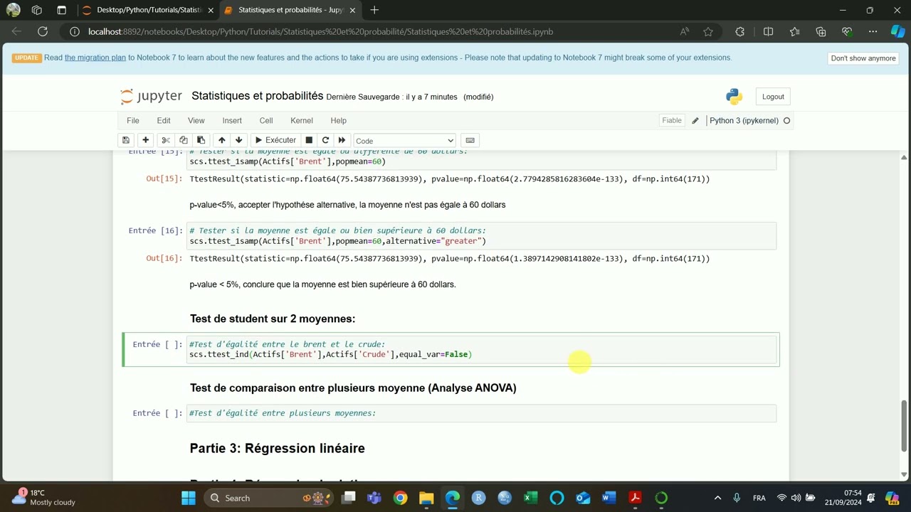 Statistiques et probabilités sur Python : Test de comparaison entre deux et plusieurs moyennes