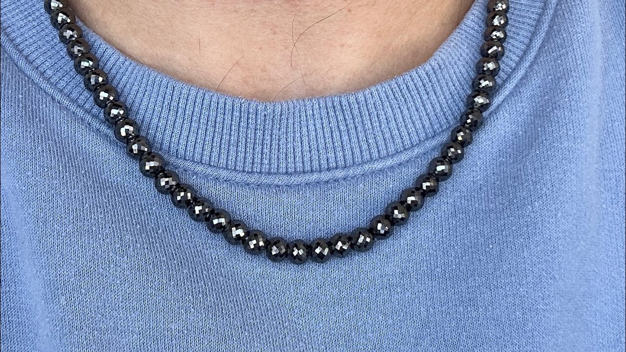 Black moissanite bead chain 6mm 19 inches