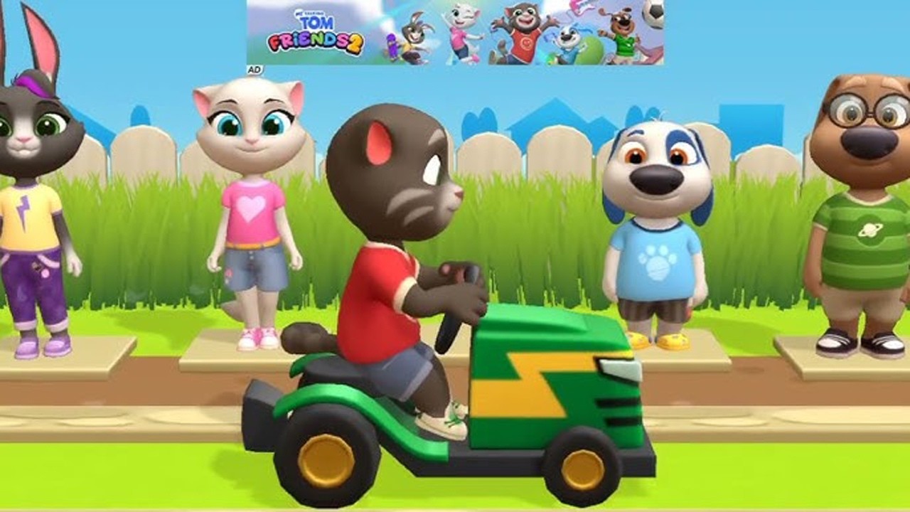 The cat and shrimp are having so much fun playing on toy cars in the grassy field.they sing and tend