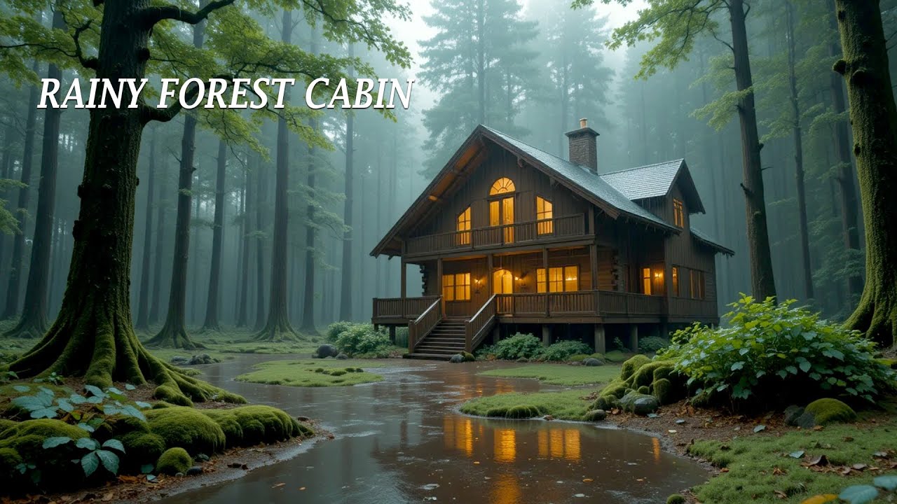 Rainy Forest Cabin | Relaxing Music (46 Min)#rainyforest #forestcabinsounds #rainsounds