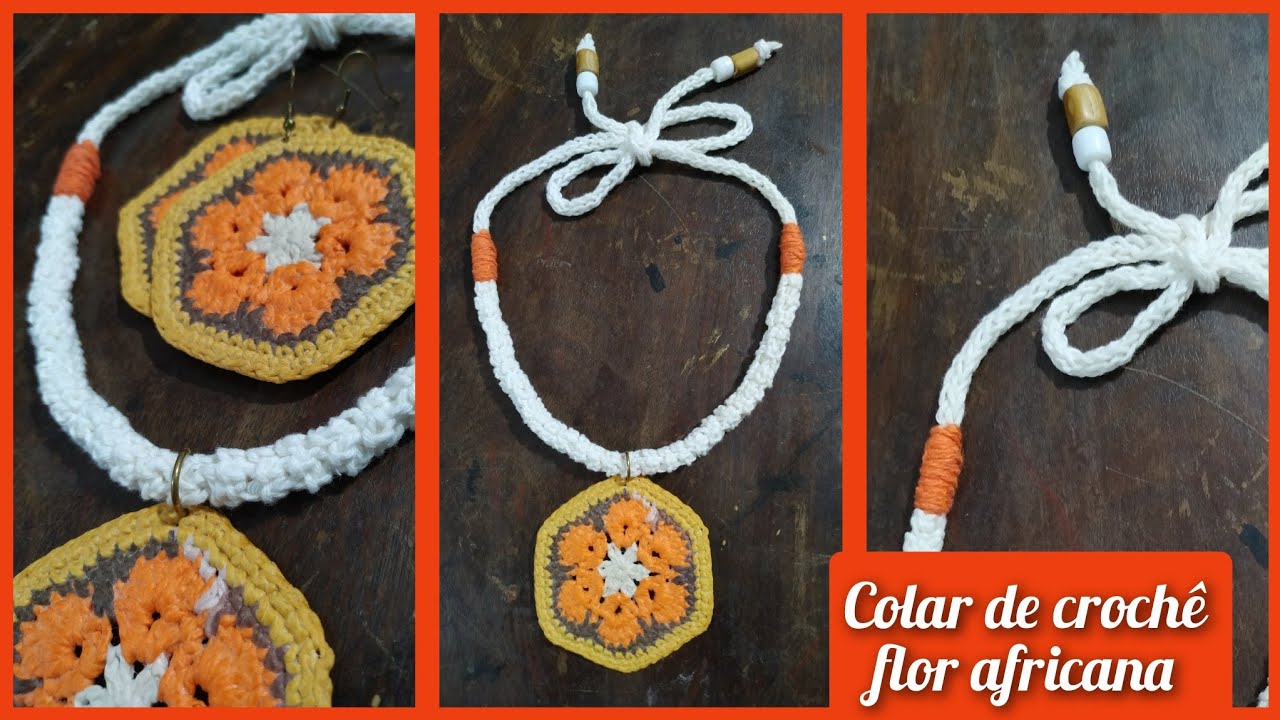 COLAR MANDALA  FLOR AFRICANA DE CROCHÊ  #crochetearrings  #marcialobocroche