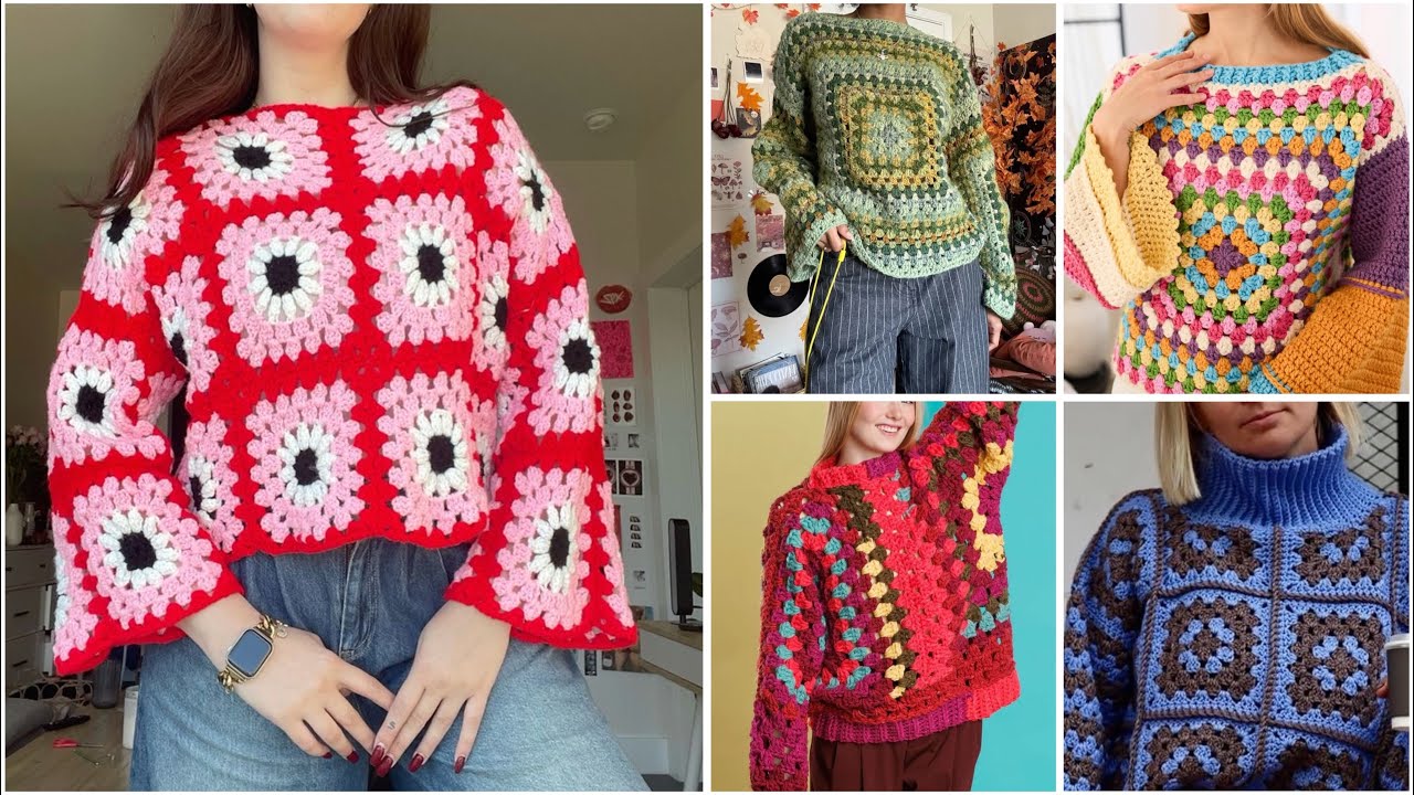 Very beautiful crochet 🧶 multicoloured fancy sweater designs ideas