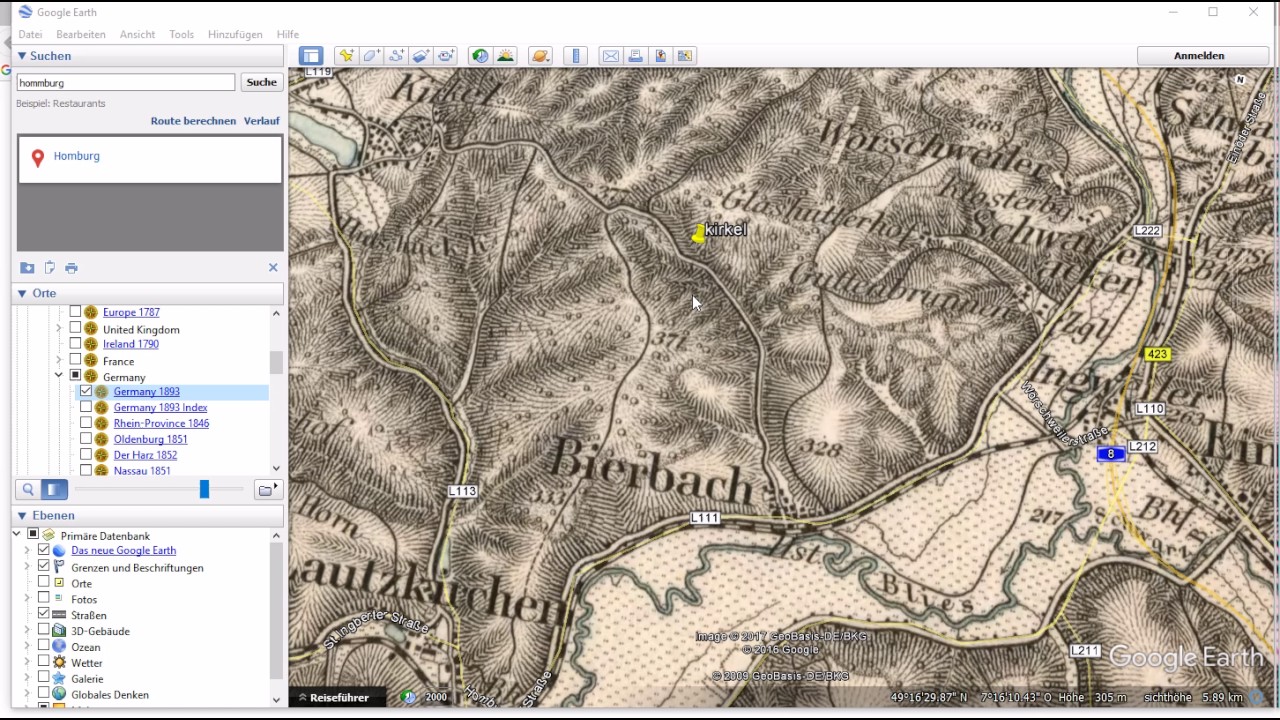 Sondeln Metalldetekting, Historischen Karten, einrichten im Google Earth
