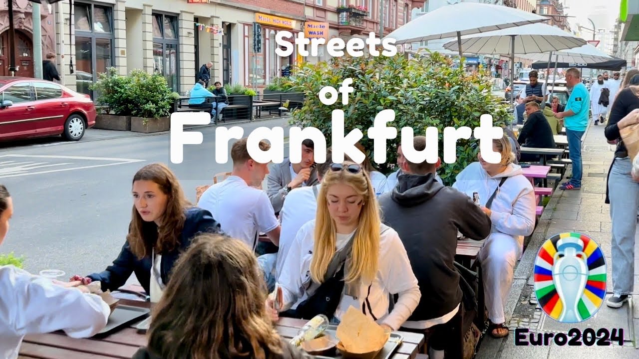 [4K] 🇩🇪 Frankfurt streets are full of football fans | 🚶Food  Street Walk in Frankfurt Euro2024