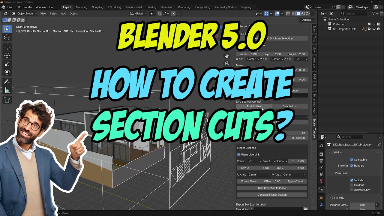 Blender 5.0 для архитектуры: как создавать разрезы?