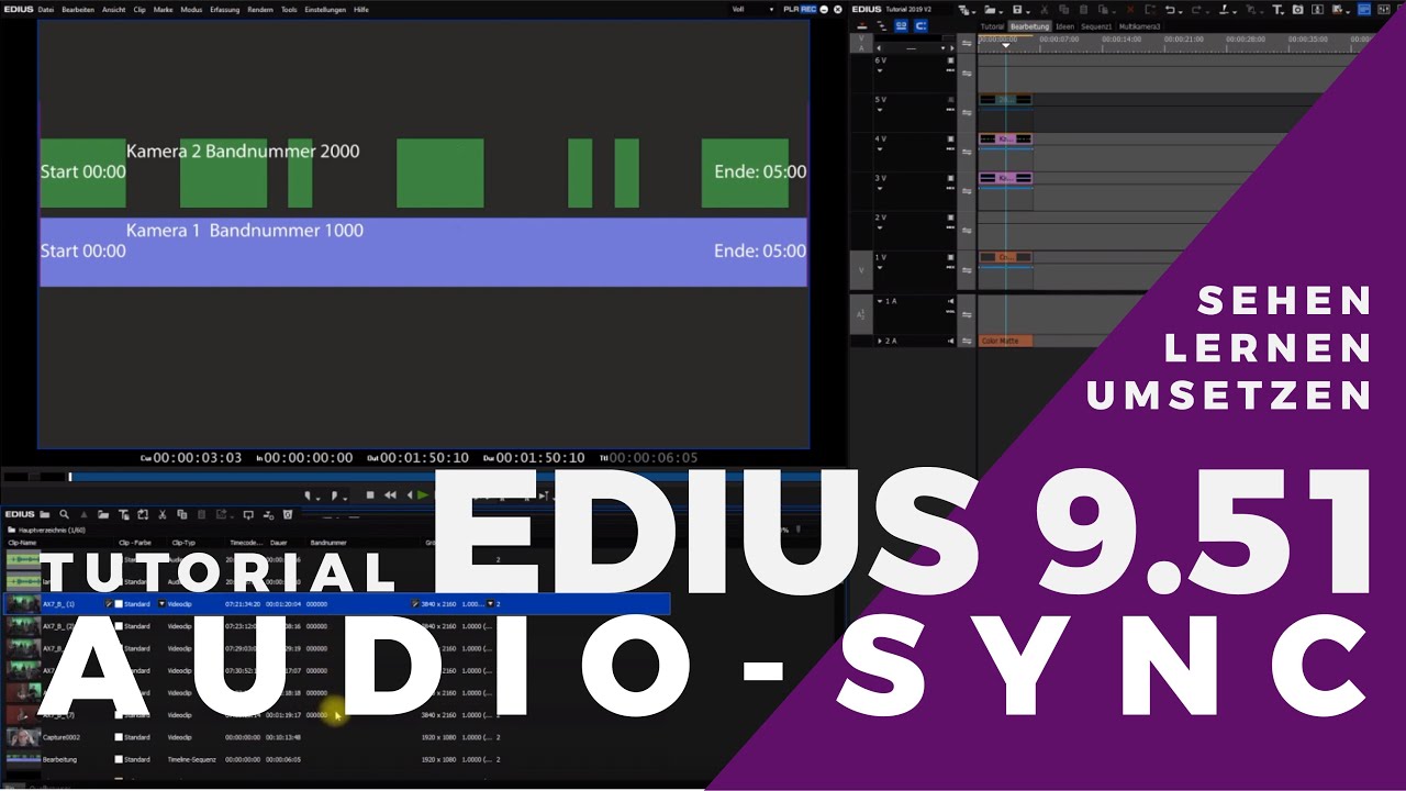 EDIUS - Audio Synchronisation, ohne Timecode Video- und Audiodateien automatisch synchronisieren.