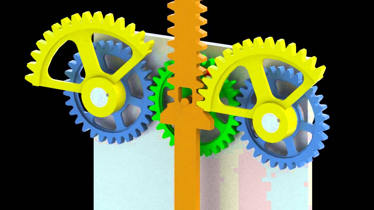 Reciprocating mechanism with segmented gears 3D model