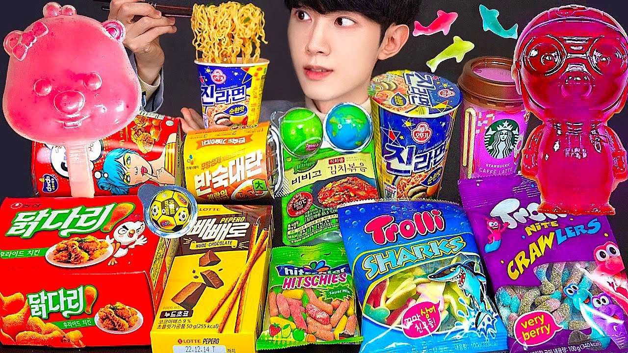 ASMR ICE CREAM JELLY RECIPE PARTY 편의점 음식 직접 만든 뽀로로 꿀 젤리 디저트 먹방 DESSERT CANDY MUKBANG EATING SOUNDS