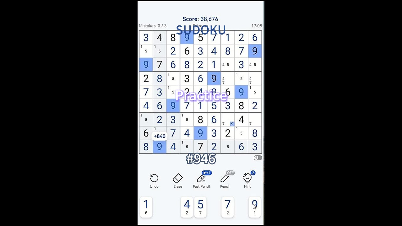 Sudoku Practice 946 #sudokugame #sudokupuzzles #sudokuchallenge #maths #braintest #hardest