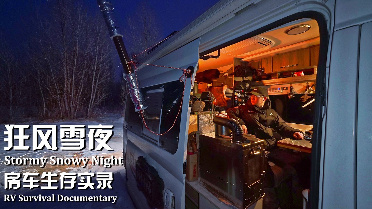 一人一车守在松花江边，夜里突降小雪狂风不断，生起火炉，烤着茄汁焗豆和面包，熬过雪夜【漠生铁铁】