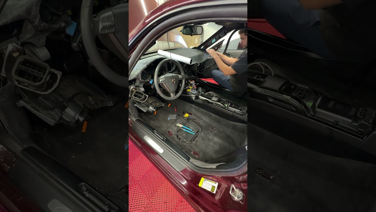 Alcantara wrap on dash of Porsche 997 build