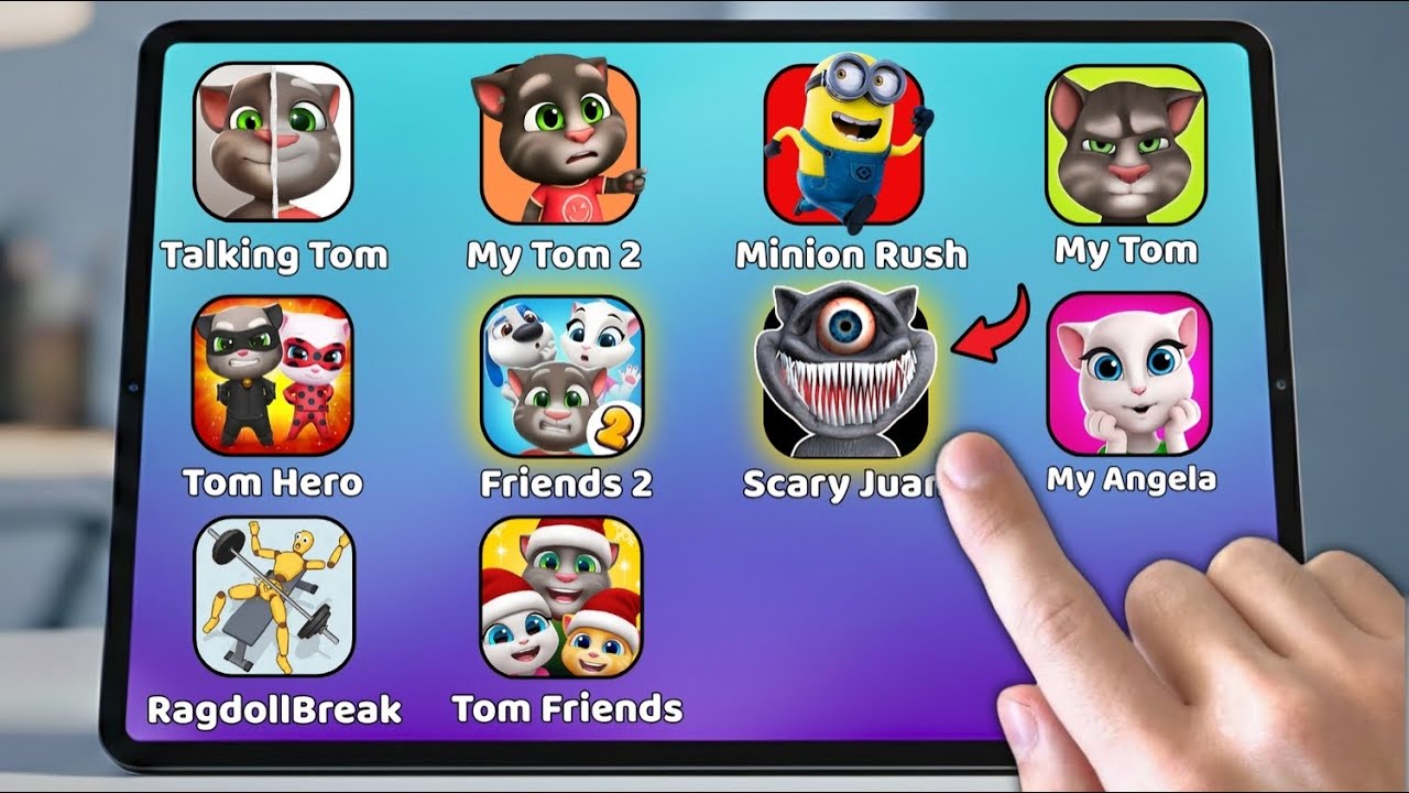 Talking Tom,Minion Rush,Scary Juan,Tom Hero,My Angela,My Tom 2,Talking Tom Friends 2,My Tom