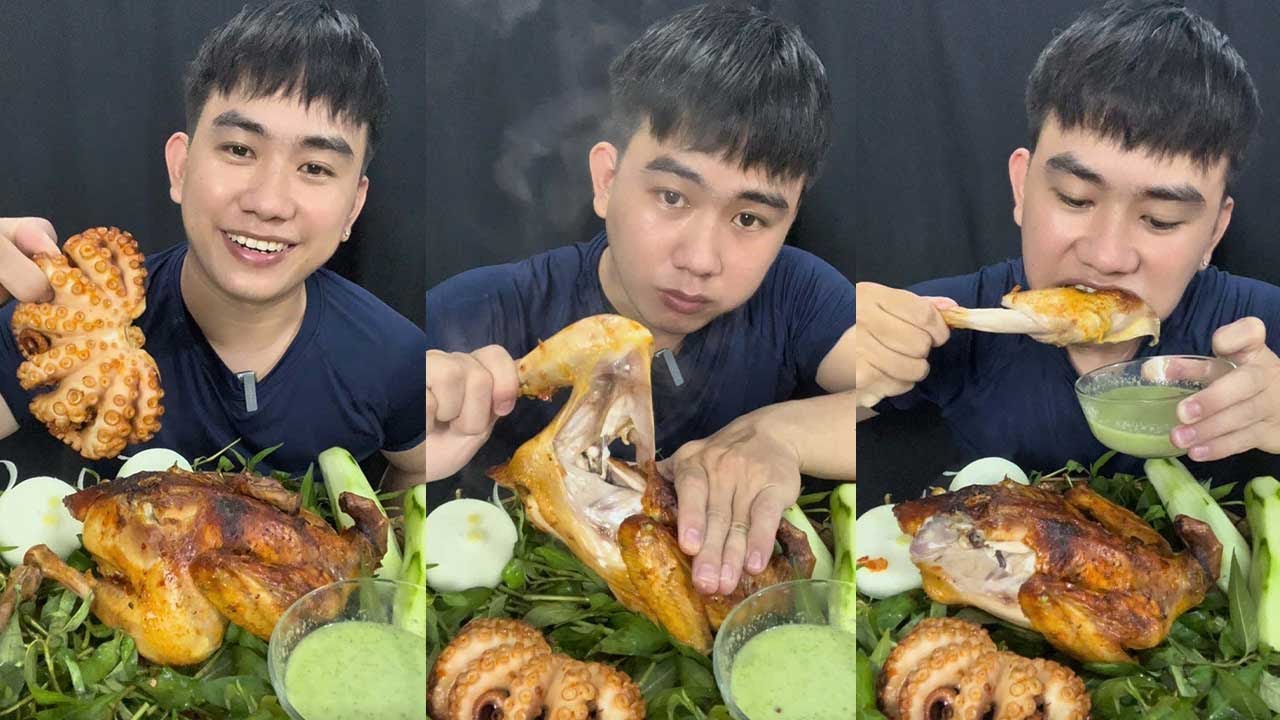 Mukbang Nguyên Con Gà Nướng, Bạch Tuộc Nướng Siêu Ngon | Tùn Thích Mukbang