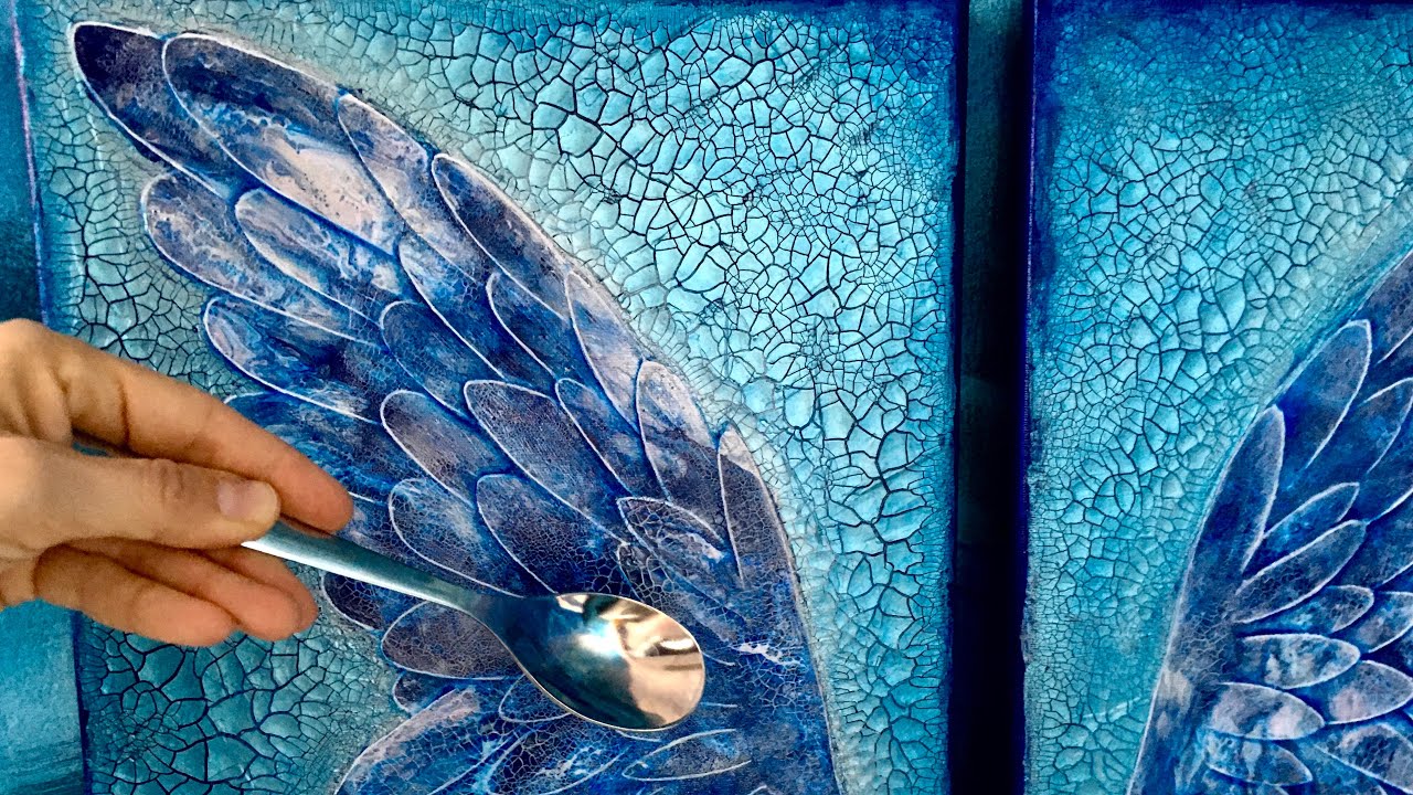 #141 SPOON ANGEL WINGS ACRYLIC POUR PAINTING #fluidart #painting #acrylicpouring