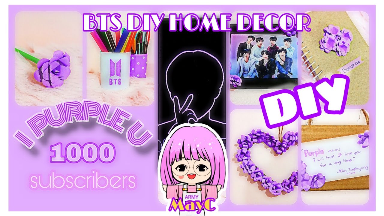 WOW😲! 💜BEST BTS DIY PURPLE HOME DECOR💜 "BORAHAE 1000"// Beautiful DIY Home decor, notebook & pen