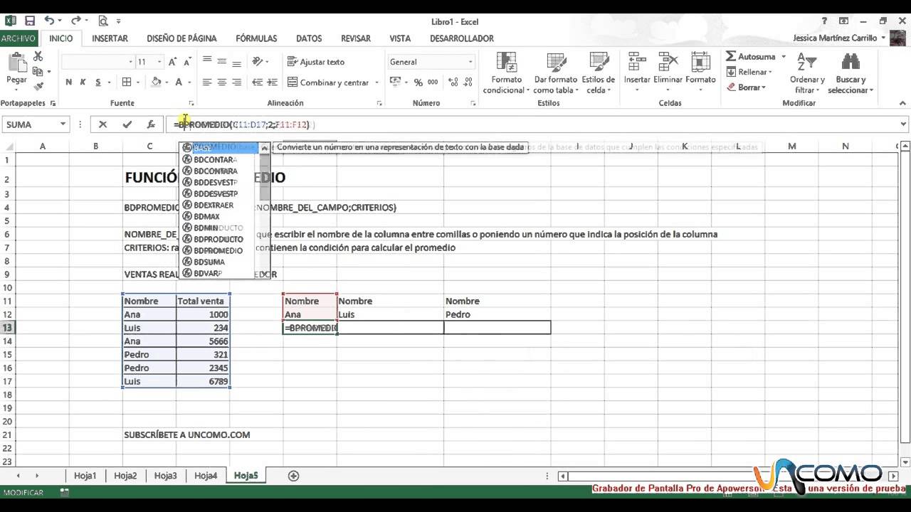Funci&oacute;n bdpromedio en Excel 2013 - Curso excel