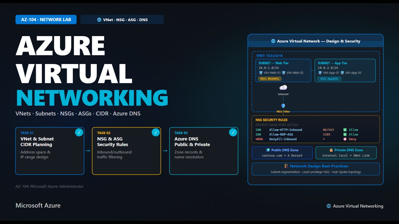 AZ-104 Lab 05: Azure Virtual Networking | VNet, Subnets, NSG & DNS Tutorial