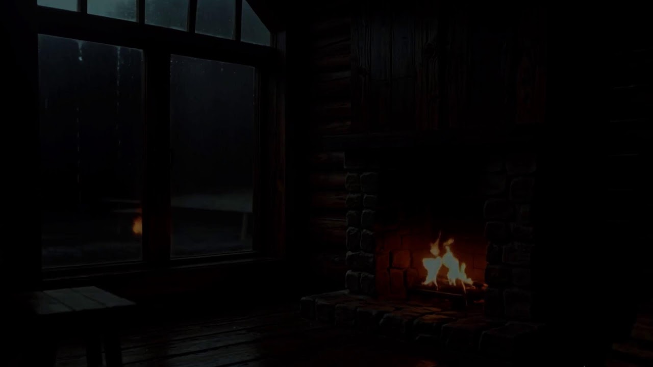 Dark Rainstorm Sounds with Warm Fireplace Sounds for Beating Insomnia