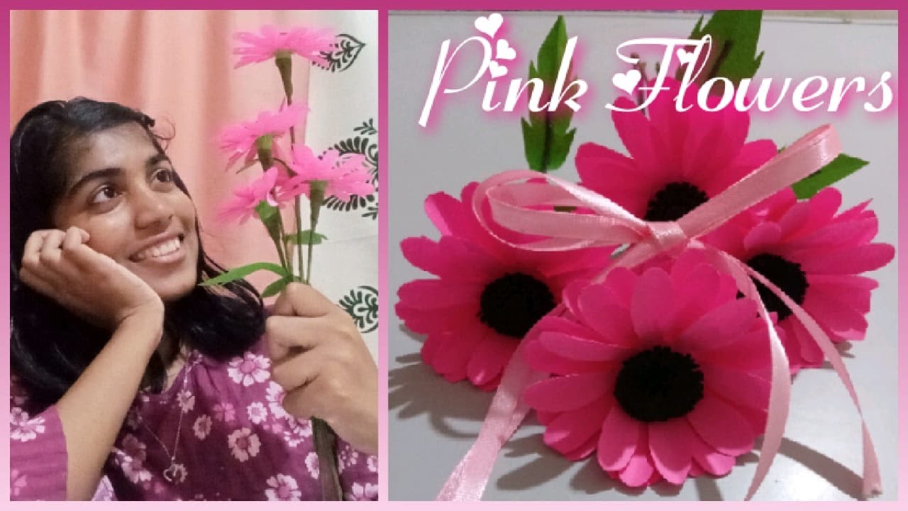 Make Pink Paper Flowers🌸💗සිංහල Crafts - DIY Flowers