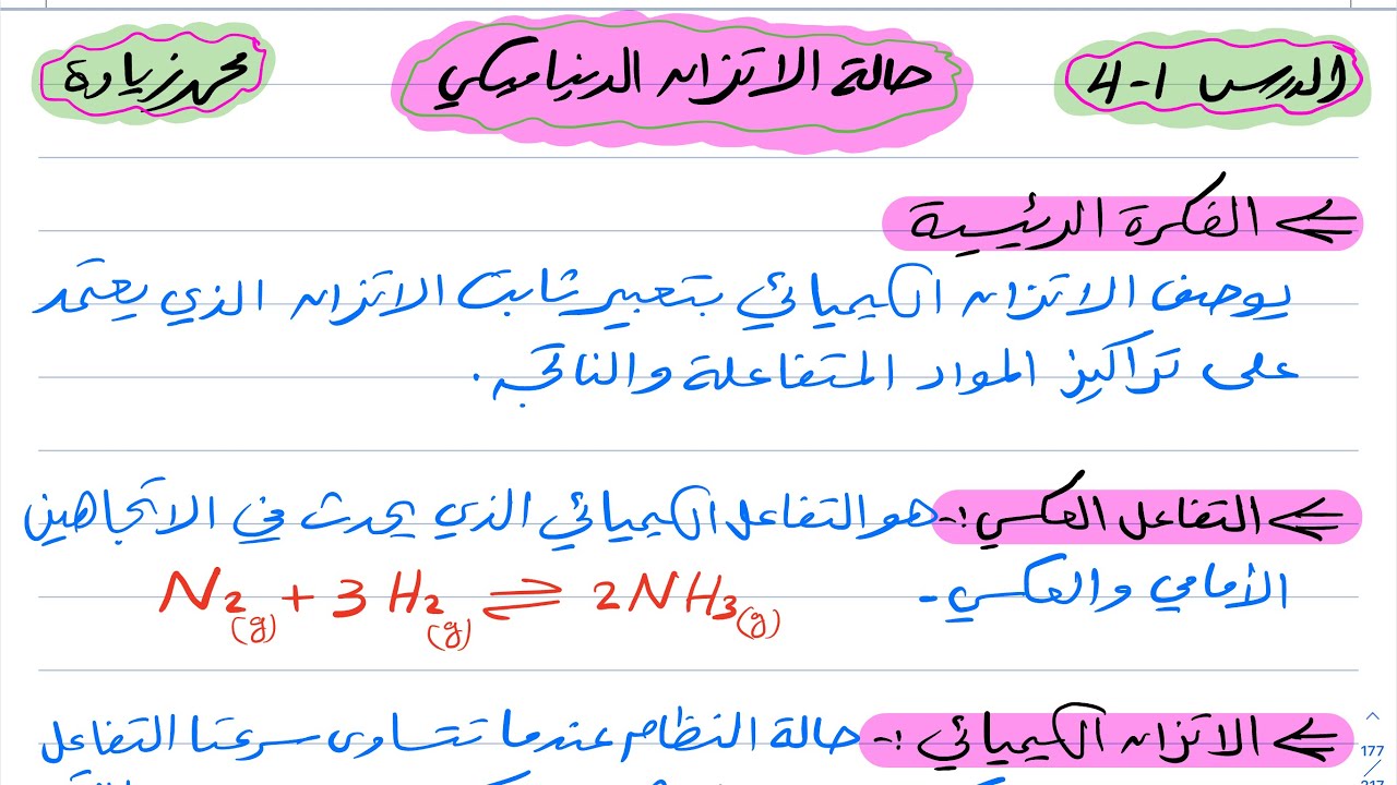 حالة الاتزان الديناميكي كيمياء ثاني ثانوي 1444