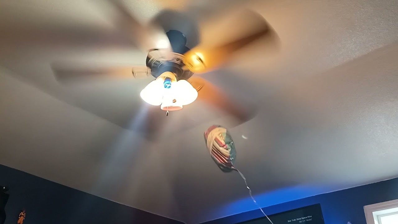 Happy Birthday Balloon vs. Ceiling Fan  in studio apartment