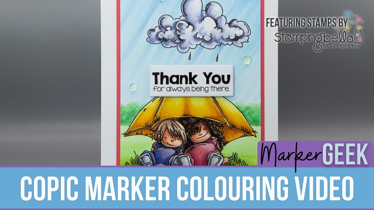 Copic Marker Colouring Stamping Bella Squidgies Under the Umbrella digital stamp set