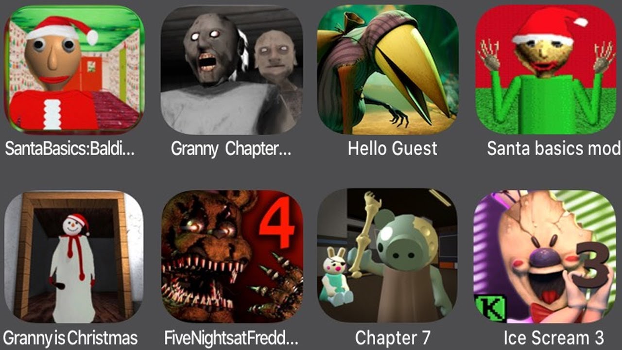 Santa Basics  Baldi,Granny Chapter two,Hello Guest,Santa Basics Mod,Granny Is Christmas,FNaF 4,...