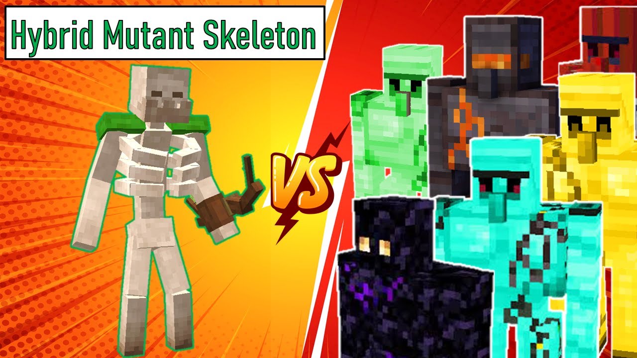 Hybrid Mutant Skeleton VS Extra Golems | Minecraft Mob Battle