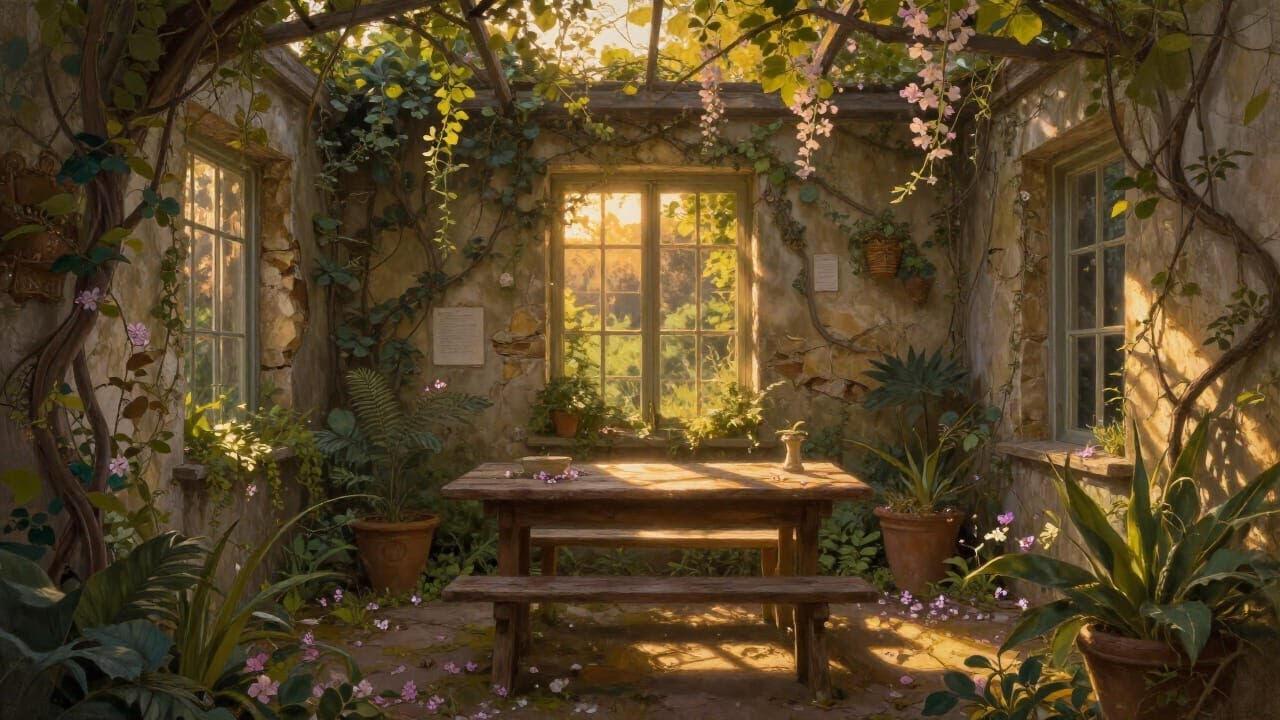 Hidden Garden Room at Golden Hour | Enchanting Nature Ambience | 1 Hour