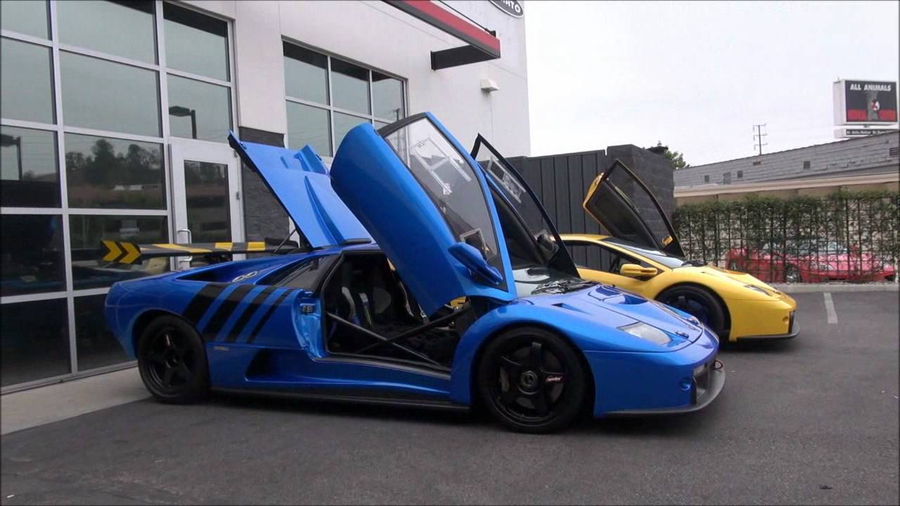 2 Lamborghini Diablo GTRs on the Street-Huge Revs and Accelerations!